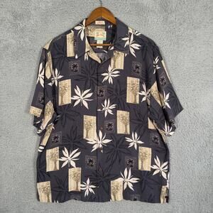 Reyn Spooner Shirt Men Medium Regency Silk Jacquard Loop Collar Hawaii Tropical